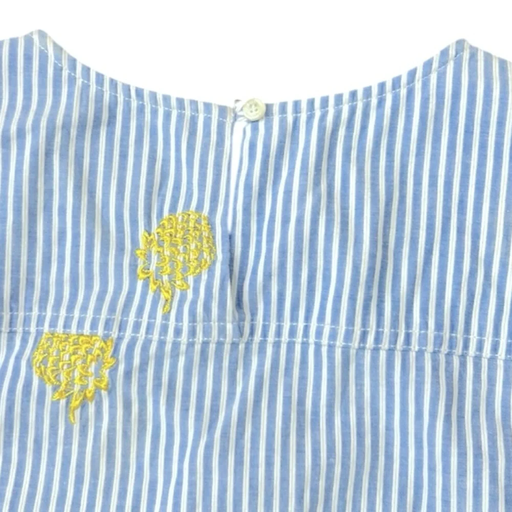 J. Crew Embroidered Pineapple Side-tie Striped Sleeveless Top Size 2 - Picture 9 of 11